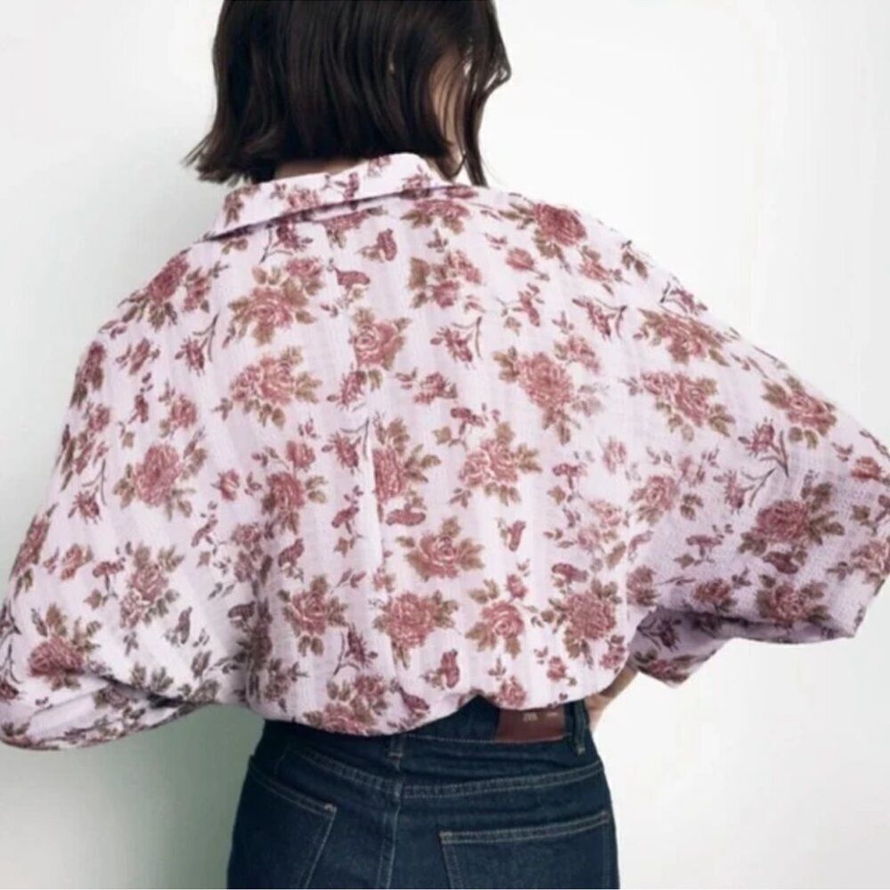 ZARA FLORAL PRINT BLOUSE - Picture 3 of 7